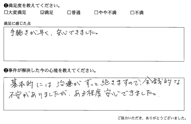 手続きが早く、安心できました。