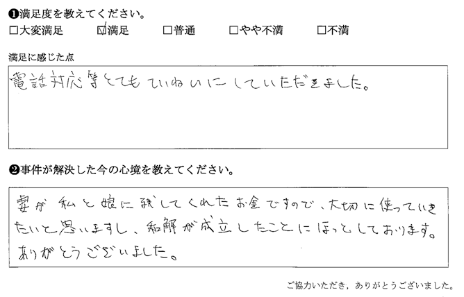 電話対応等とてもていねいにしていただきました