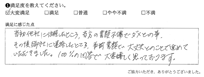 御社に連絡したところ、事前書類で大丈夫とのことで進めていただきました