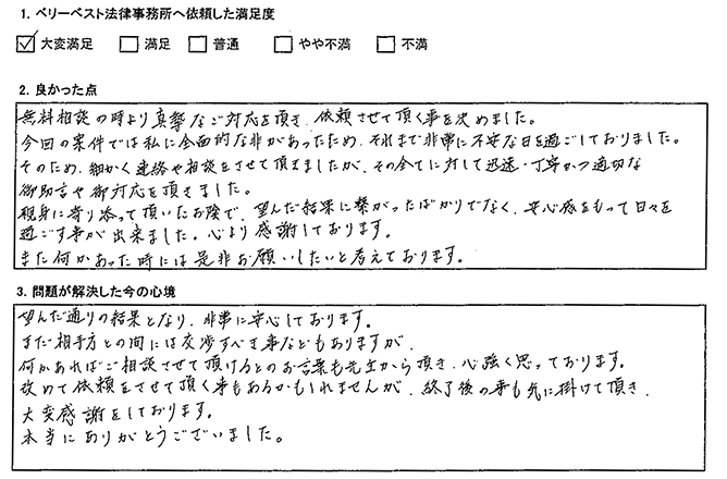 真摯なご対応ありがとうございました。心より感謝しております。