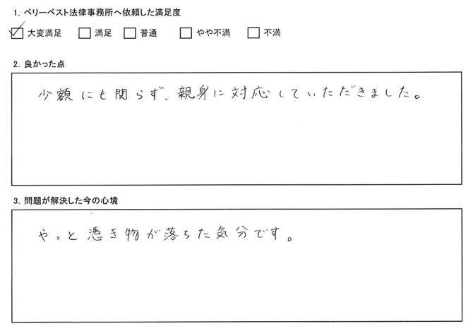 少額にも関らず、親身に対応していただきました